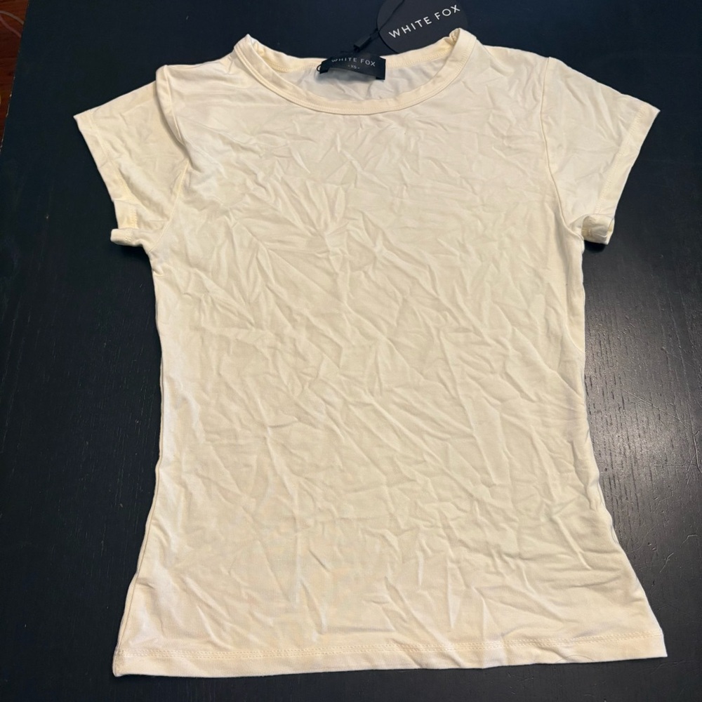 White Fox Butter Yellow Cream Slim Fit Baby Tee